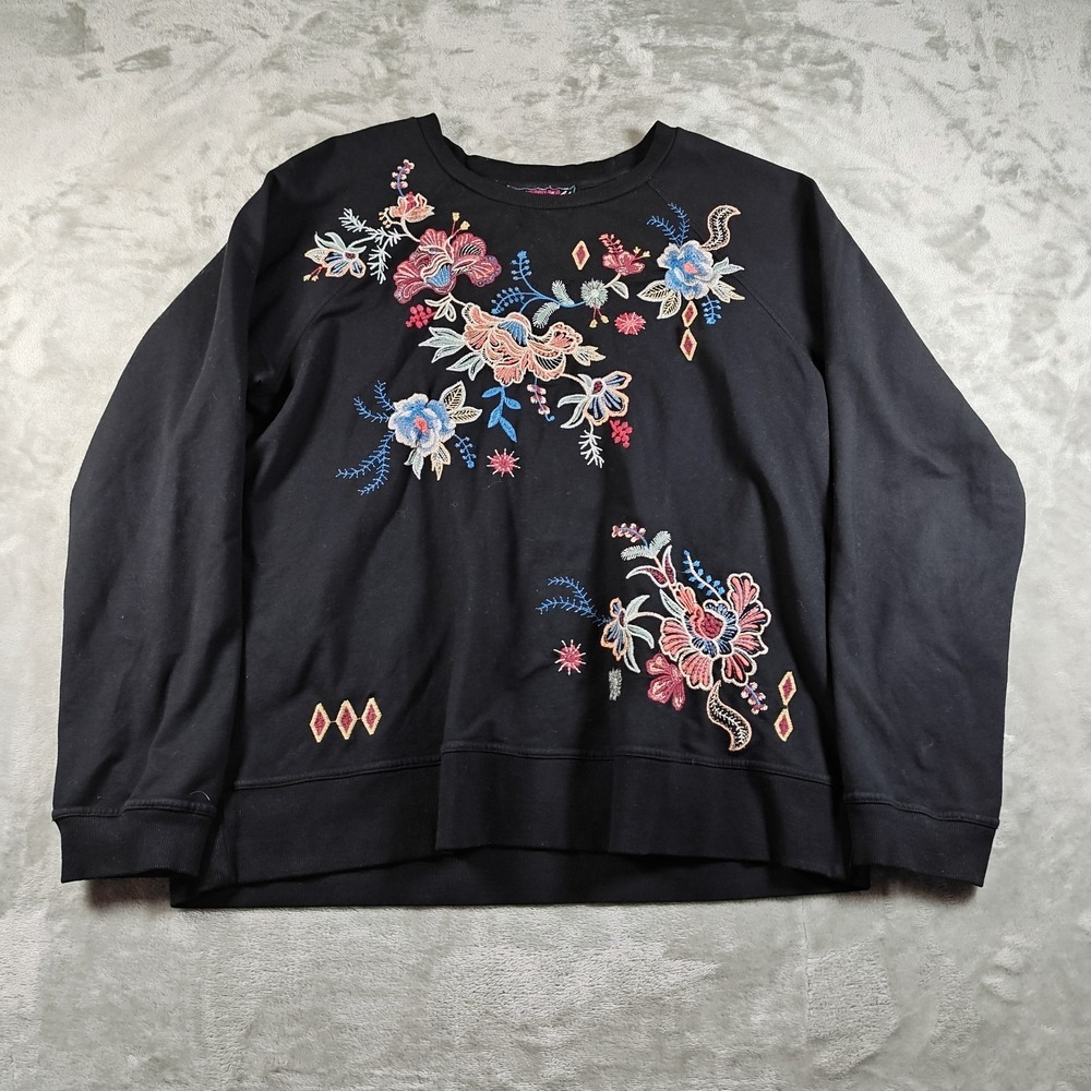 Johnny‎ Was Sweatshirt Womens Medium Floral Boho Embroidered Pullover Stretch